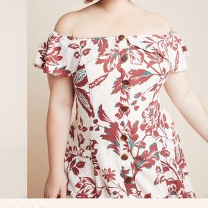 Anthropologie Hawaiian print off the shoulder dress with pockets US24
